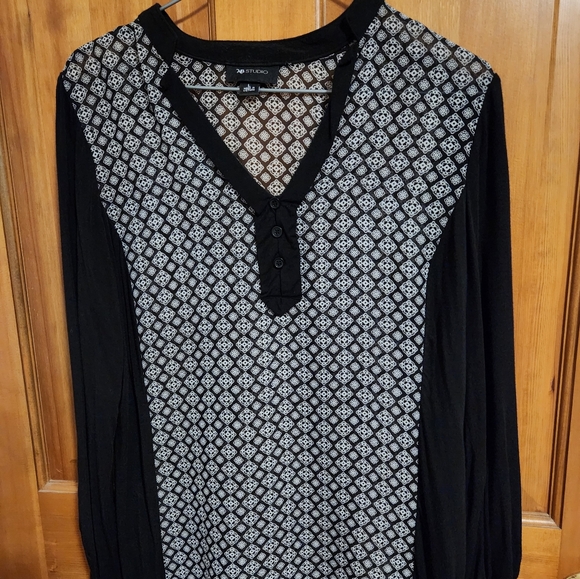 AB Studio Blouse Sheer Size L black/ white - Picture 1 of 4